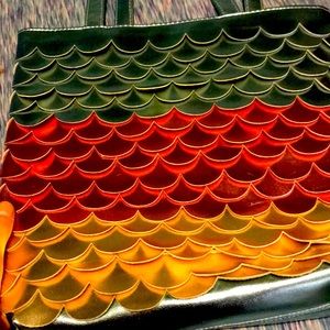 Mermaid scale gold/yellow pink and blue bag fake leather